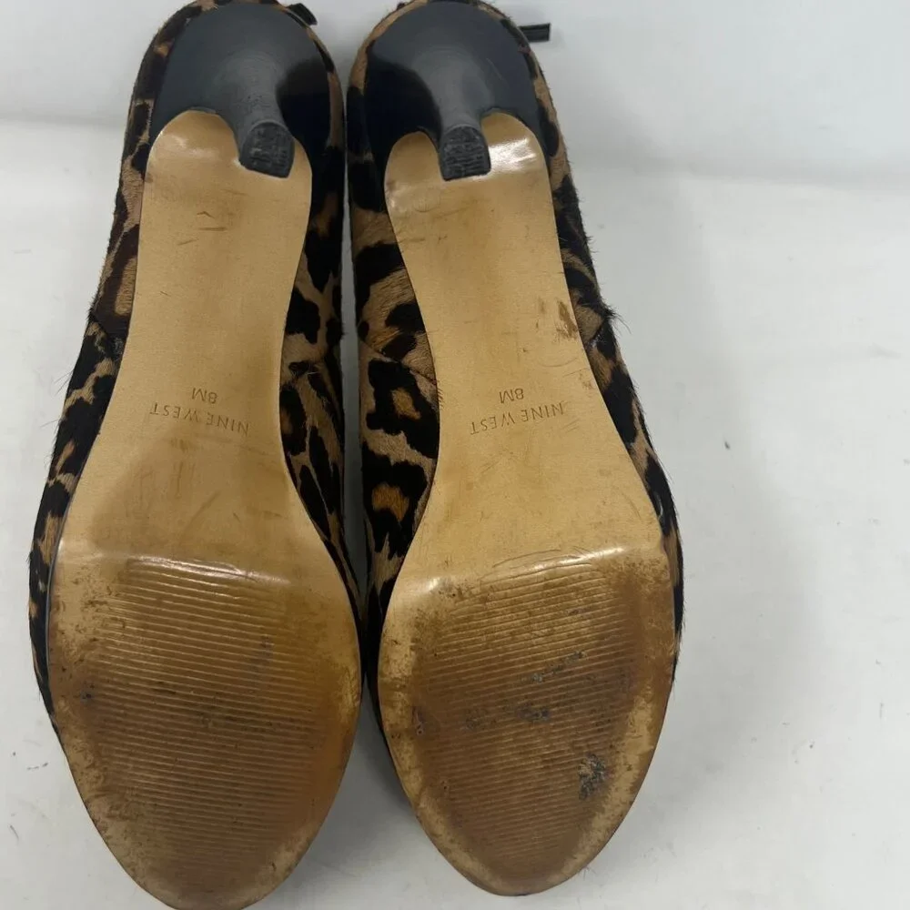 Nine West Haywire Stilleto Platform Heels‎ Mobwife Booties Cheetah Leopard Fur 8